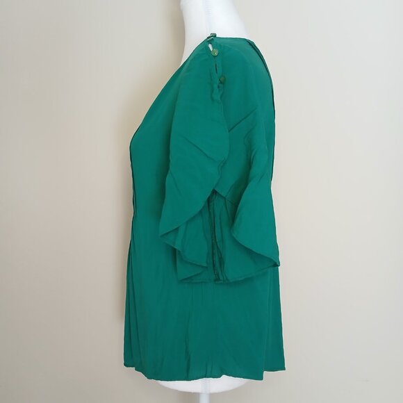 Anthropologie Maeve Maya Pintuck Flutter Sleeve Blouse Kelly Green Size 4 - Picture 4 of 9